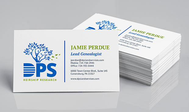 White Business Cards with green and blue logo