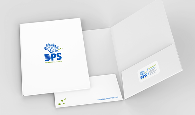 White Presentaion Folder with DPS Logo and business card insert